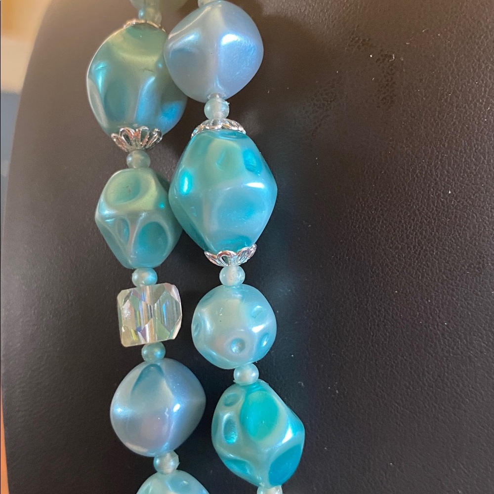 Western Germany Blue Beaded Necklace With AB Crystal - Picture 6 of 13